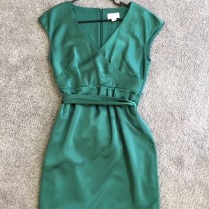 J. Crew emerald satin short sleeve wrap dress